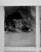 Enlargement: Right Window, Lower Half, Upper Left Pane (Deep Infrared) : The Rebecca Nurse Homestead, Danvers (Salem Village), Massachusetts (2015): Hello, Kitty! Is this a profile of an animal head? Enlargement: Right Window, Lower Half, Upper Left Pane (Deep Infrared)